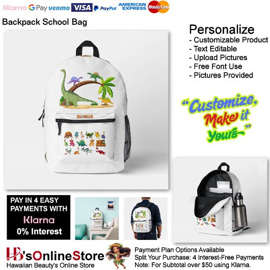 Dino Friends Backpack Print Cut Sew School Bag 7 Bedruckter Rucksack