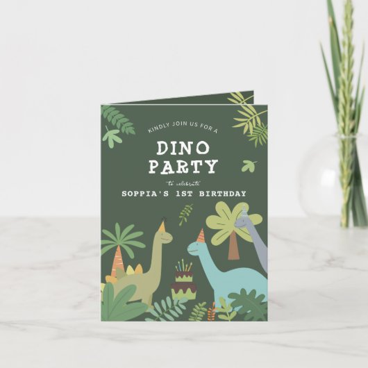 Dino Friends Birthday Einladung (Vorderseite)