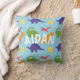 Dino Fun Kids Red Orange Green Lila Throw Kissen