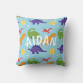 Dino Fun Kids Red Orange Green Lila Throw Kissen (Vorderseite)