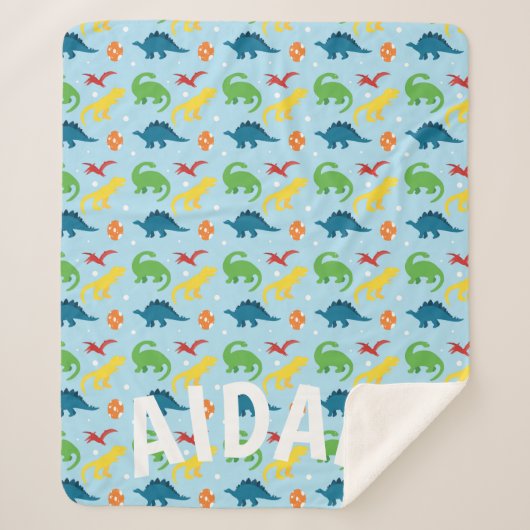 Dino Fun Kids Red Yellow Green Blue Sherpa Blanket Sherpadecke (Vorderseite)