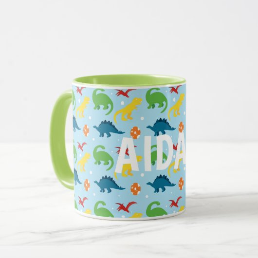 Dino Fun Red Yellow Green Kids Custom Tasse (Vorderseite Links)