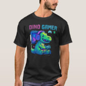 Dino Gamer - Retro Pixel Neon Style T-Shirt (Vorderseite)