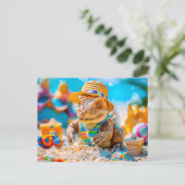 Dino Gebäude Sandcastle on Beach Feiertagspostkarte (Stehend Vorderseite)