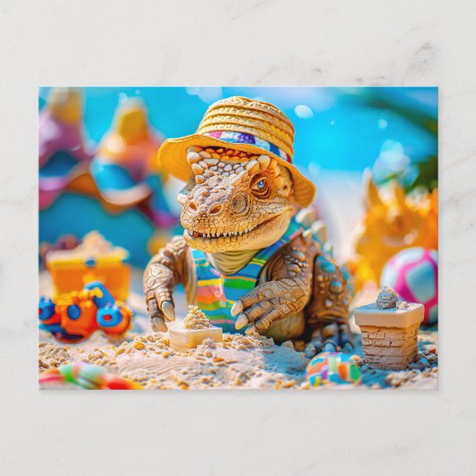 Dino Gebäude Sandcastle on Beach Feiertagspostkarte (Vorderseite)