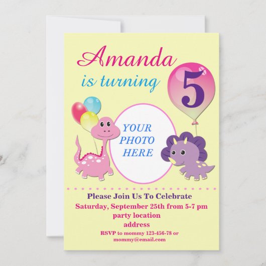 Dino Geburtstag Einladung (Vorderseite)