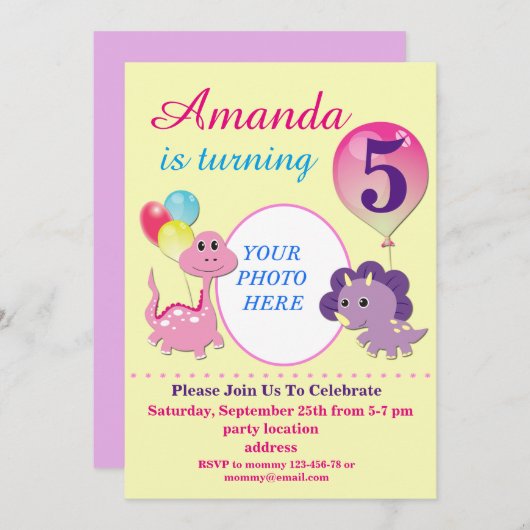 Dino Geburtstag Einladung (Vorne/Hinten)