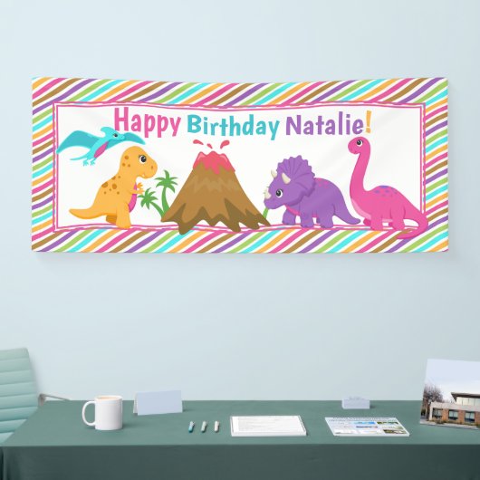 Dino Girl Birthday Banner (Messe)