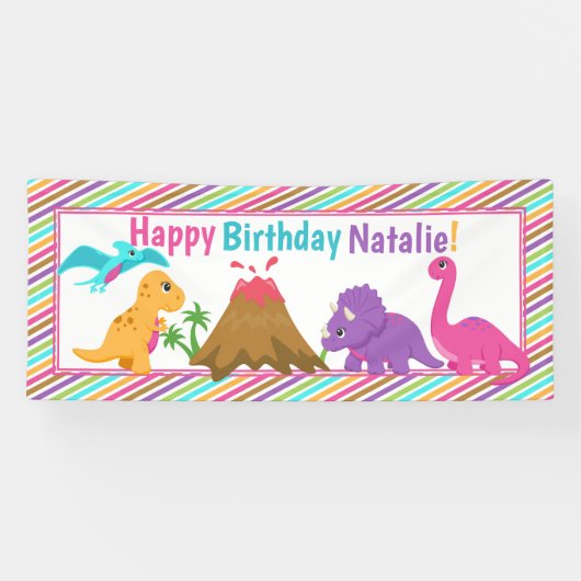 Dino Girl Birthday Banner (Horizontal)