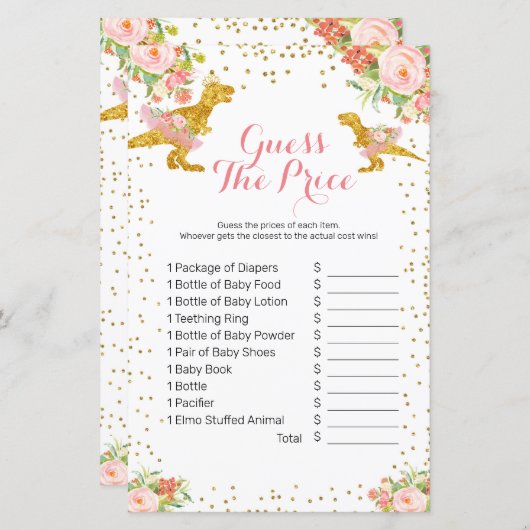 Dino Girl Pink Gold schätzen Preis Spiel (Vorne/Hinten)