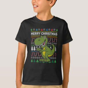 Dino Green Ugly Christmas Sweater Wildlife Series T-Shirt