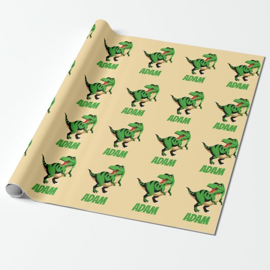 dino-grüne T-Rex-Musterkinder Geschenkpapier (Ungerollt)