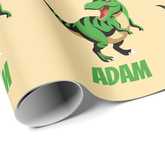 dino-grüne T-Rex-Musterkinder Geschenkpapier (Rolleneckpunkt)