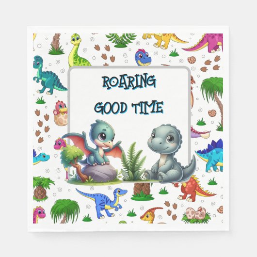 Dino Happy Birthday Paper Serviette (Vorderseite)