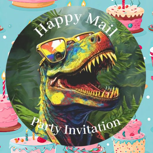 Dino Happy Mail Jungle Runder Aufkleber