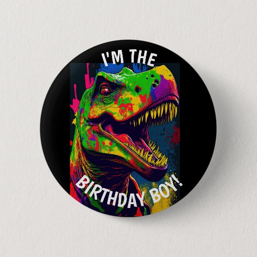 Dino Happy T Rex BIRTHDAY Boy Button (Vorderseite)