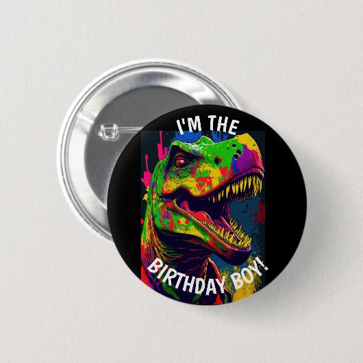 Dino Happy T Rex BIRTHDAY Boy Button (Vorne & Hinten)