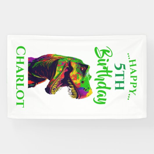 Dino Happy T-Rex Geburtstag Banner (Horizontal)
