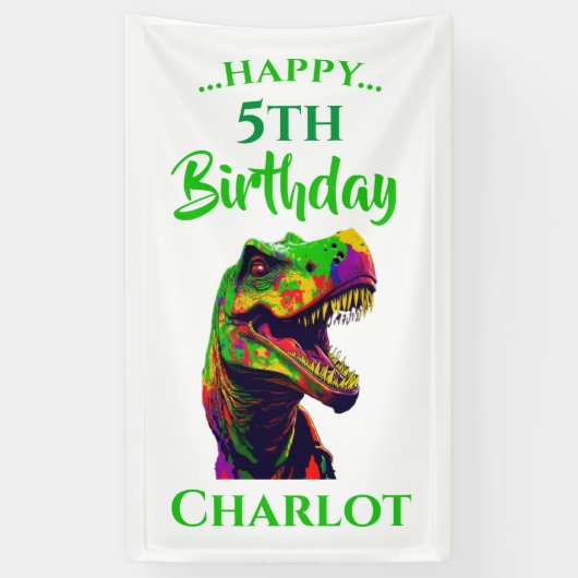 Dino Happy T-Rex Geburtstag Banner (Vertikal)