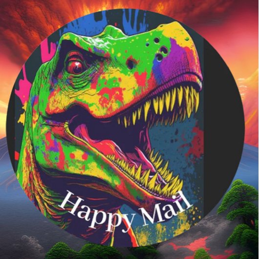 Dino Happy T-Rex Happy Mail Runder Aufkleber