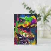 Dino Happy T-Rex Save the Date Postkarte (Stehend Vorderseite)