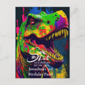 Dino Happy T-Rex Save the Date Postkarte (Vorderseite)