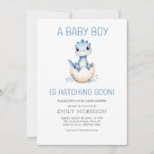 Dino Hatching Soon Dinosaur Baby Boy Dusche Einladung (Vorderseite)