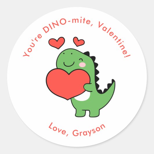Dino Heart Personalisiert Valentinstag Aufkleber (Vorderseite)