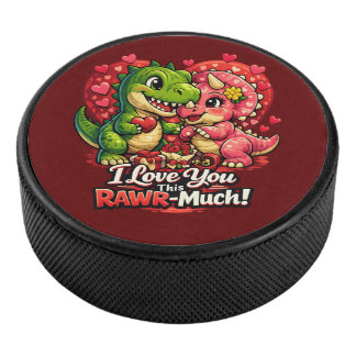 Dino Hearts Rawr Much Valentine,Couple Anniversary Eishockey Puck