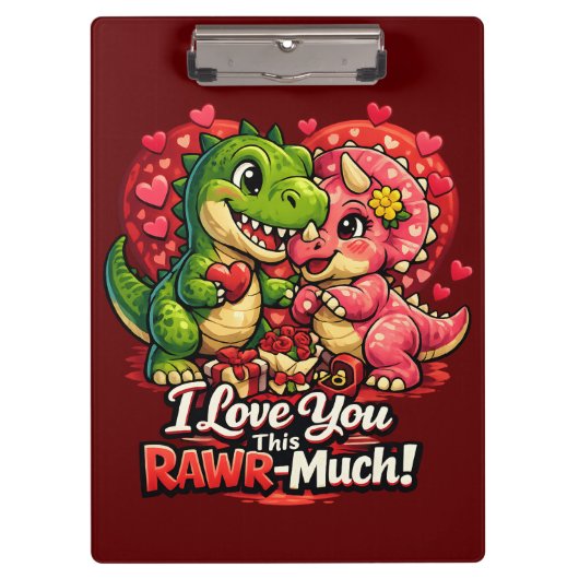 Dino Hearts Rawr Much Valentine,Couple Anniversary Klemmbrett (Vorderseite)