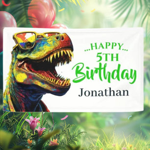 Dino Jurassic Jungle Kindergeburtstag White Banner