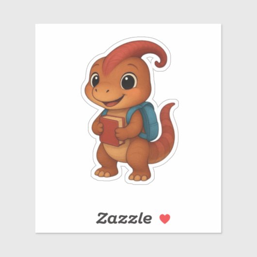 Dino Kammli mit Rucksack & Schulbuch Aufkleber (Blatt)