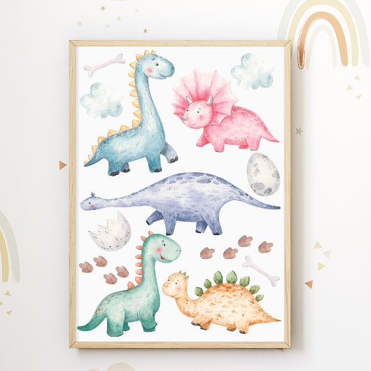 Dino Kids Room Print Colorful Dinosaurier Poster