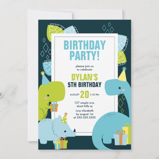 Dino Kindergeburtstag Party Einladung (Vorderseite)