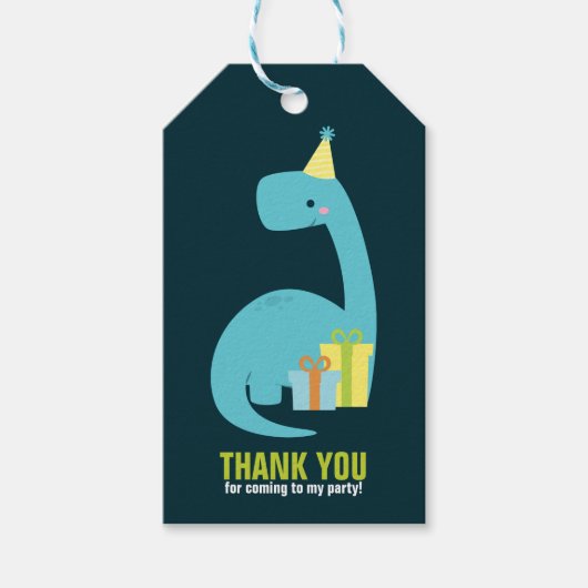Dino Kindergeburtstag Party Geschenkanhänger (Vorderseite)