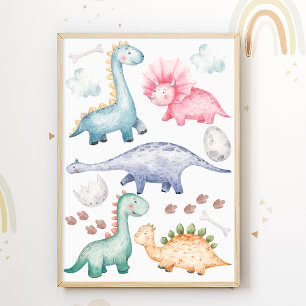 Dino Kinderzimmer Druck Bunte Dinosaurier Poster