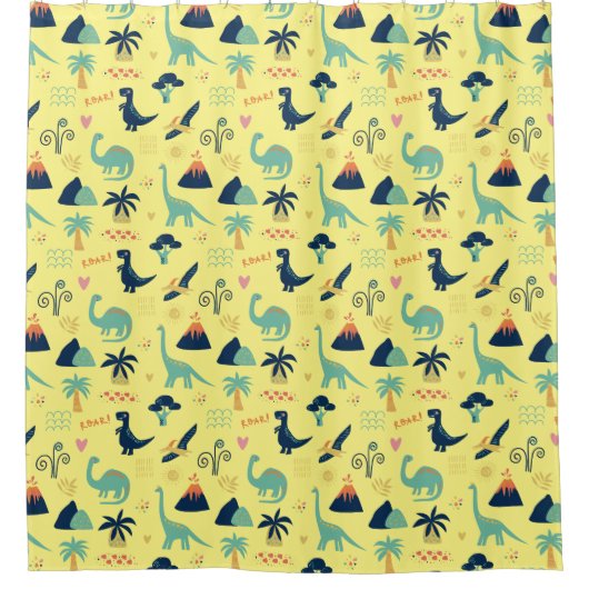 Dino Land Yellow Duschvorhang (Vorderseite)