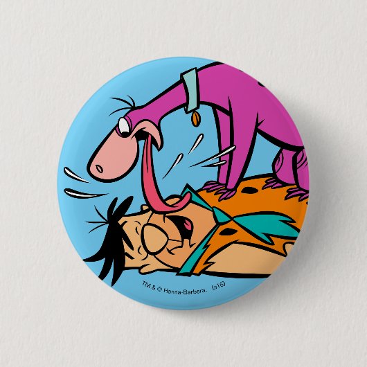 Dino leckt Fred Flintstone Button (Vorderseite)