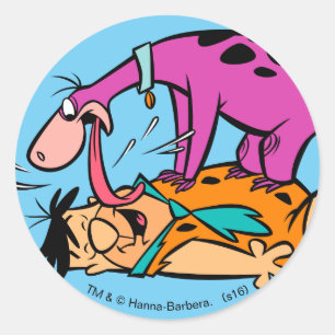 Dino leckt Fred Flintstone Runder Aufkleber
