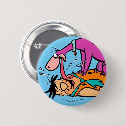 Dino Licking Fred Flintstone Button (Vorne & Hinten)