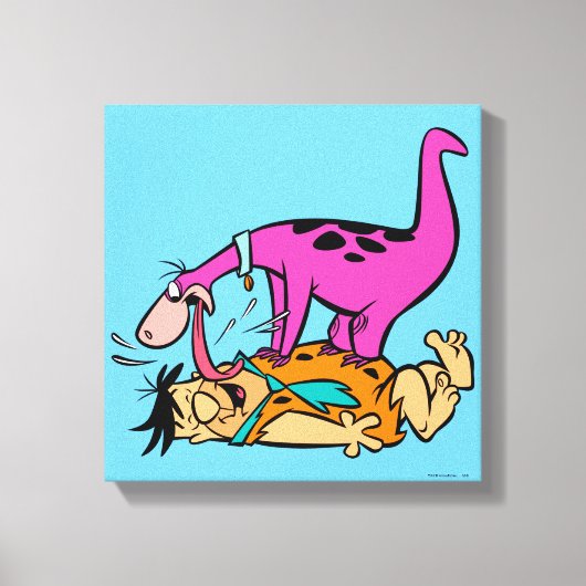 Dino Licking Fred Flintstone Leinwanddruck (Vorderseite)