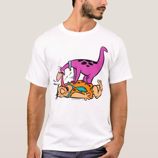 Dino Licking Fred Flintstone T-Shirt (Vorderseite)