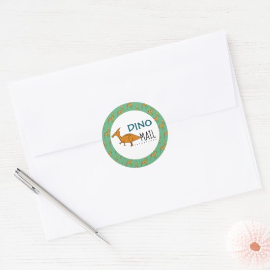 Dino Mail, Dinosaur Runder Aufkleber (Umschlag)