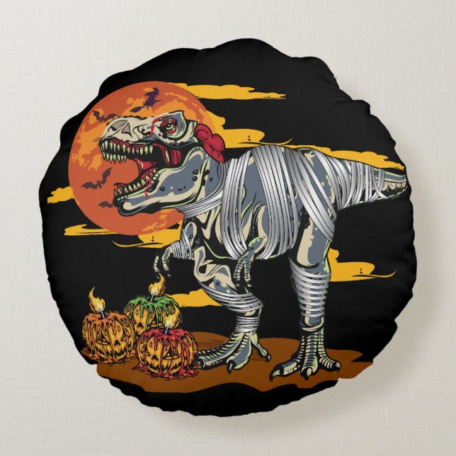 Dino-Mash: Spooky Pumpkinosaurier Rundes Kissen (Rückseite)