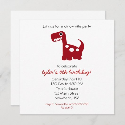 Dino-Milbe Einladung (Vorne/Hinten)
