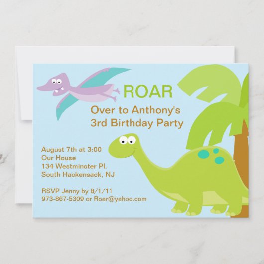 DINO-Milbe Grüner Dinosaurier Geburtstagseinladung Einladung (Vorderseite)