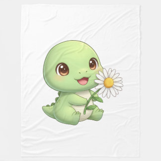 Dino mit Blume Fleecedecke
