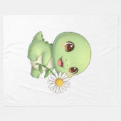 Dino mit Blume Fleecedecke (Vorderseite (Horizontal))