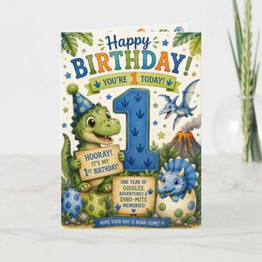 Dino-Mite 1. Geburtstag  Karte (Vorderseite)