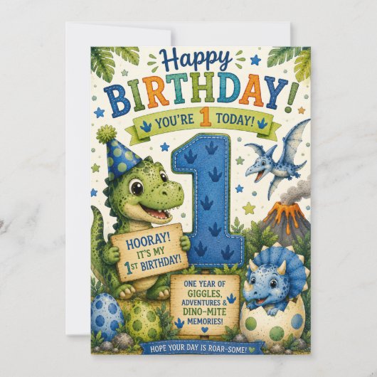 Dino-Mite 1. Geburtstag Karte (Vorderseite)